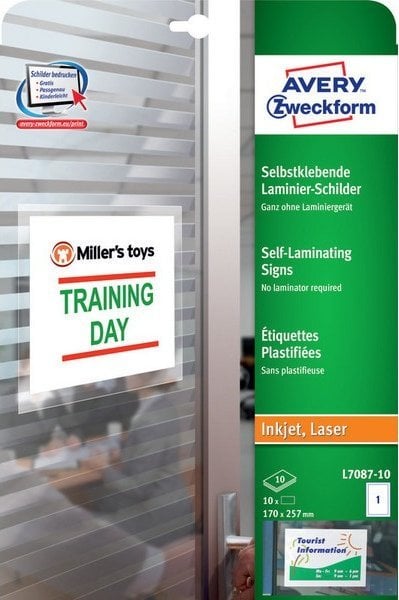 Avery Zweckform ZNAKI SAMOLAMINUJĄCE A4 10 ARK./OP. 170 X 257 MM BIAŁE LAMINOWANE, BIAŁY