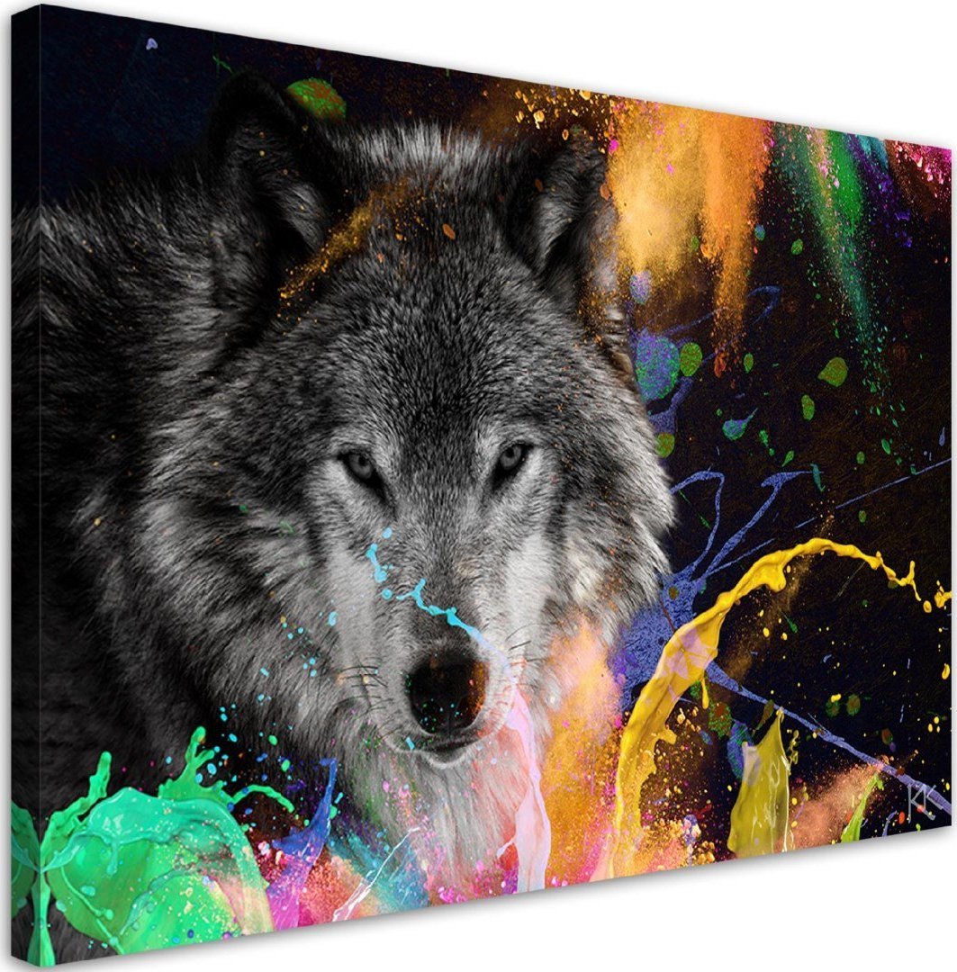 Feeby Obraz na płótnie, Wilk na kolorowym tle - 120x80