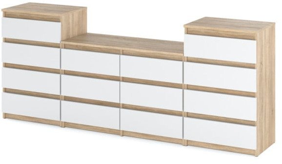 Komoda 14 Szuflad Stolik Szafka Rtv 220cm Nowoczesna Salon Dąb Sonoma Biały