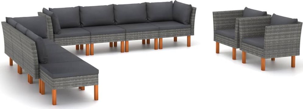 vidaXL 10-cz. zestaw wypoczynkowy do ogrodu, rattan PE i eukaliptus