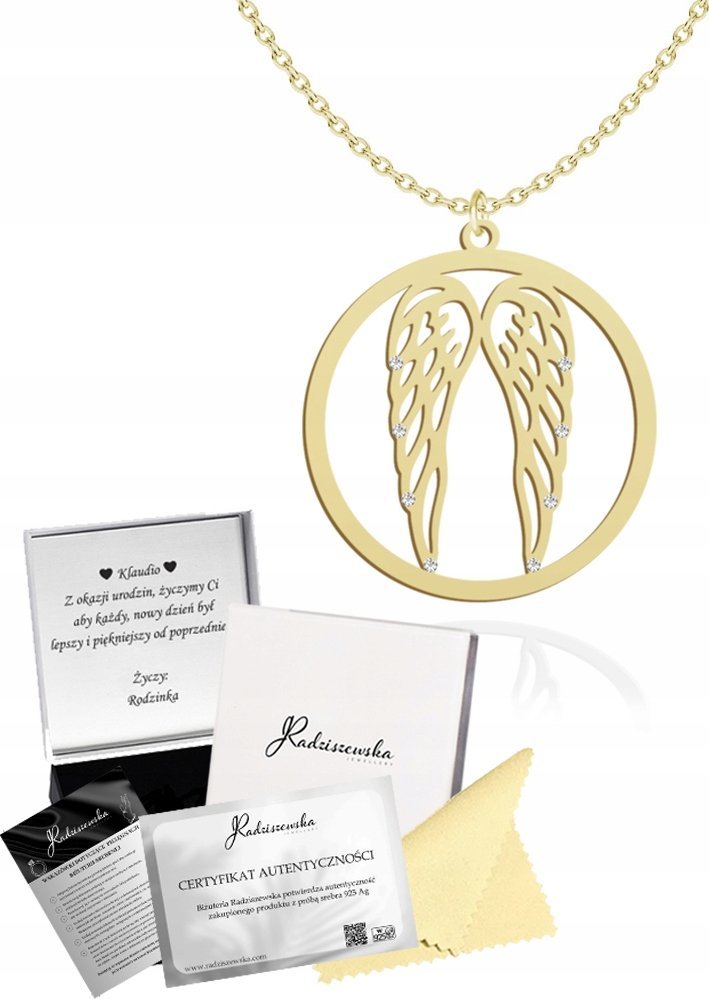 Radziszewska Jewellery Złoty Naszyjnik Skrzydła Anioła Łańcuszek 925 Prezent Biżuteria ŻYCZENIA