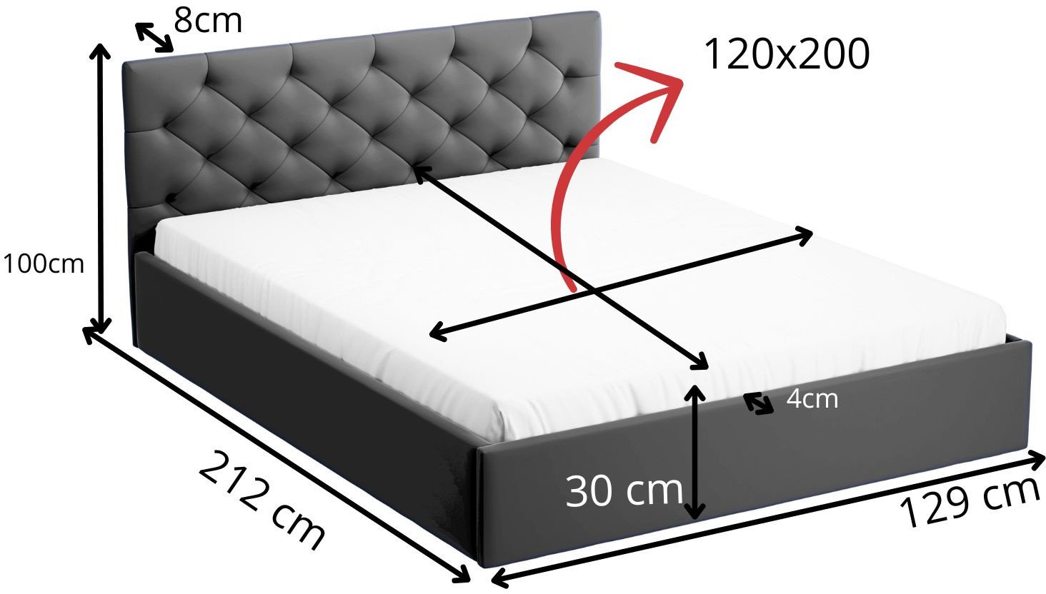 Łóżko SARA 120x200 POJEMNIK+METALOWY STELAŻ riviera 91