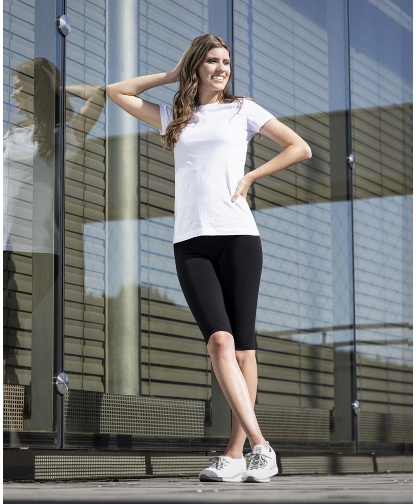 ARDONALDRI H2355 - Elastyczne spodnie damskie 3/4 z podwyższonym pasem bawełniany streczowy materiał lekki przewiewny i miły w dotyku XS