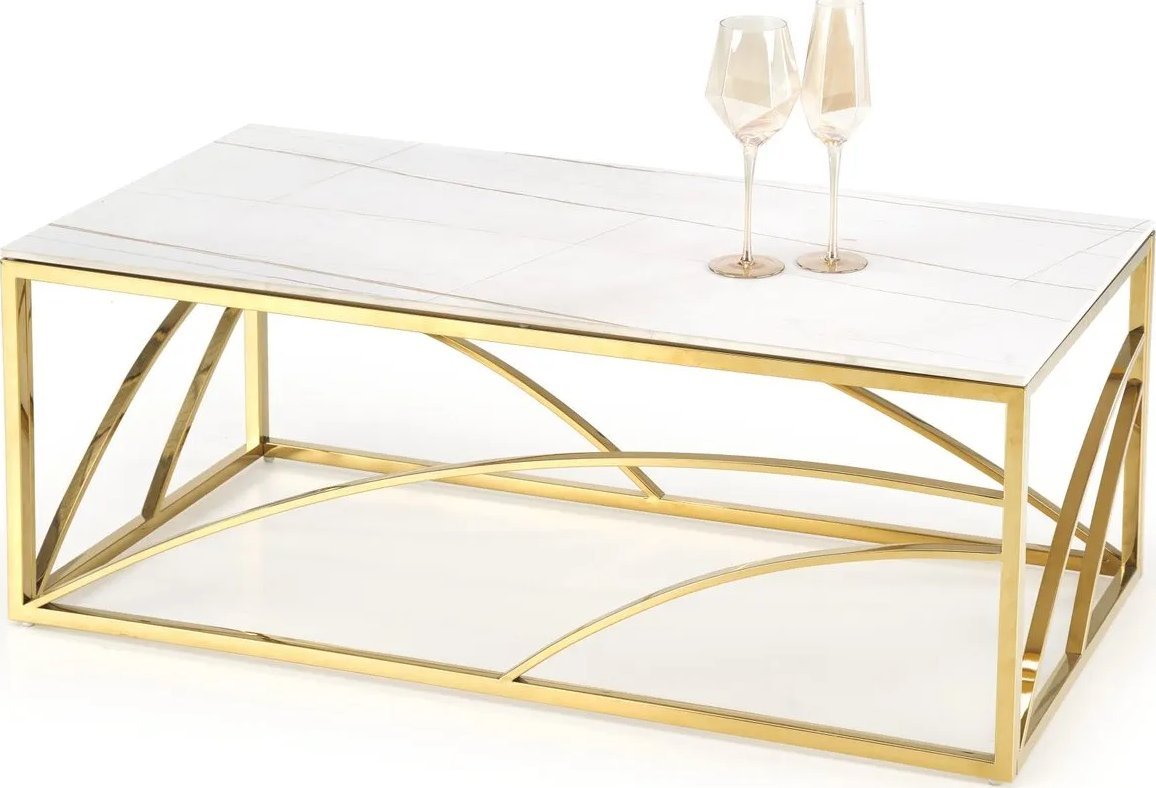 Ława UNIVERSE 3 120x60 biały marmur/złota HALMAR