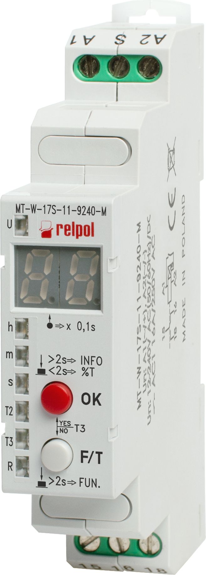 Relpol Przekaźnik czasowy MT-W-17S-11-9240-M wielofunkcyjny 1P 10A 0,1sek - 100h 12 - 240V AC / DC (860470)