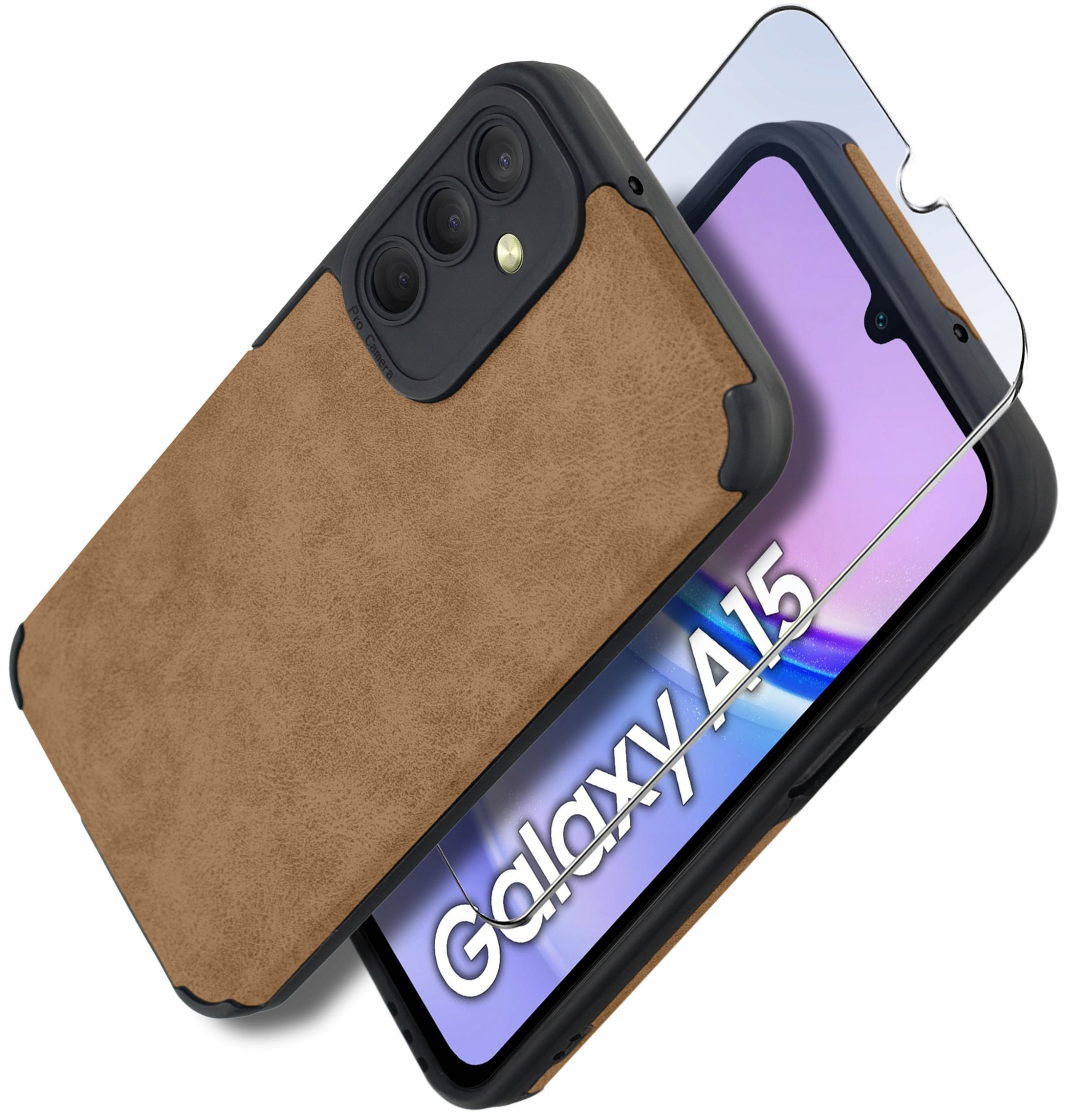 Etui do Samsung A15 5G silikonowe SKÓRZANE VINTAGE CASE + Szkło na ekran 9H