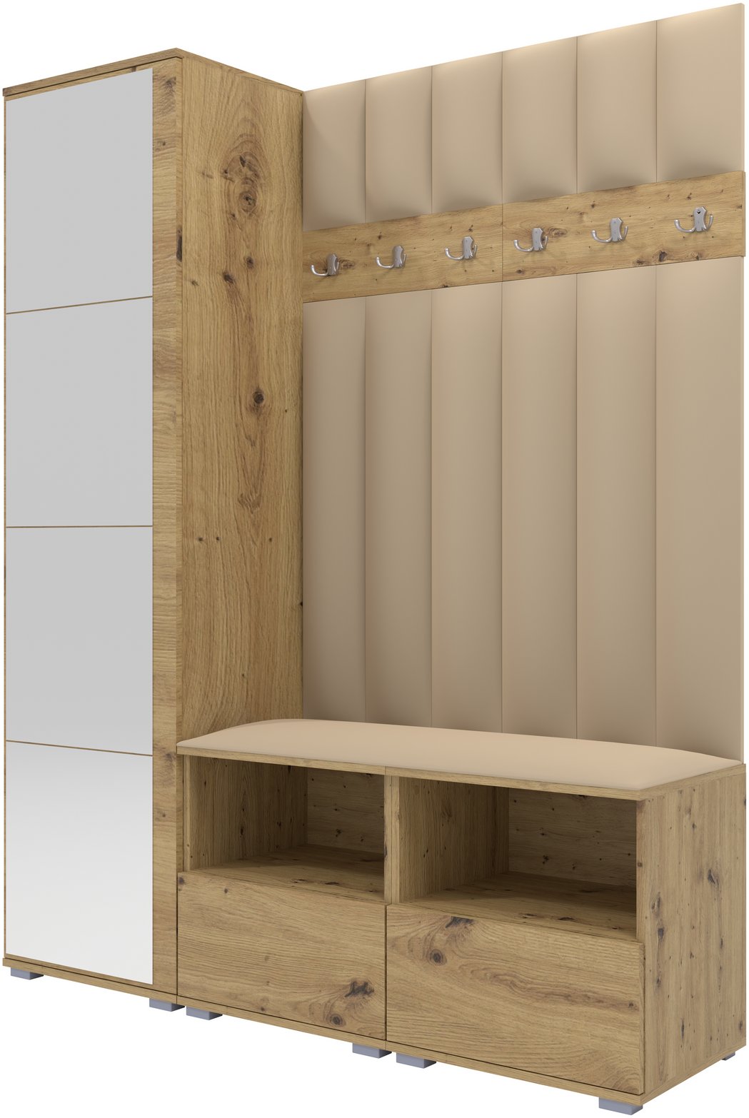 Tapicerowana garderoba Nela II LUX z lustrem - kolor dąb artisan + tkanina Trinity 04