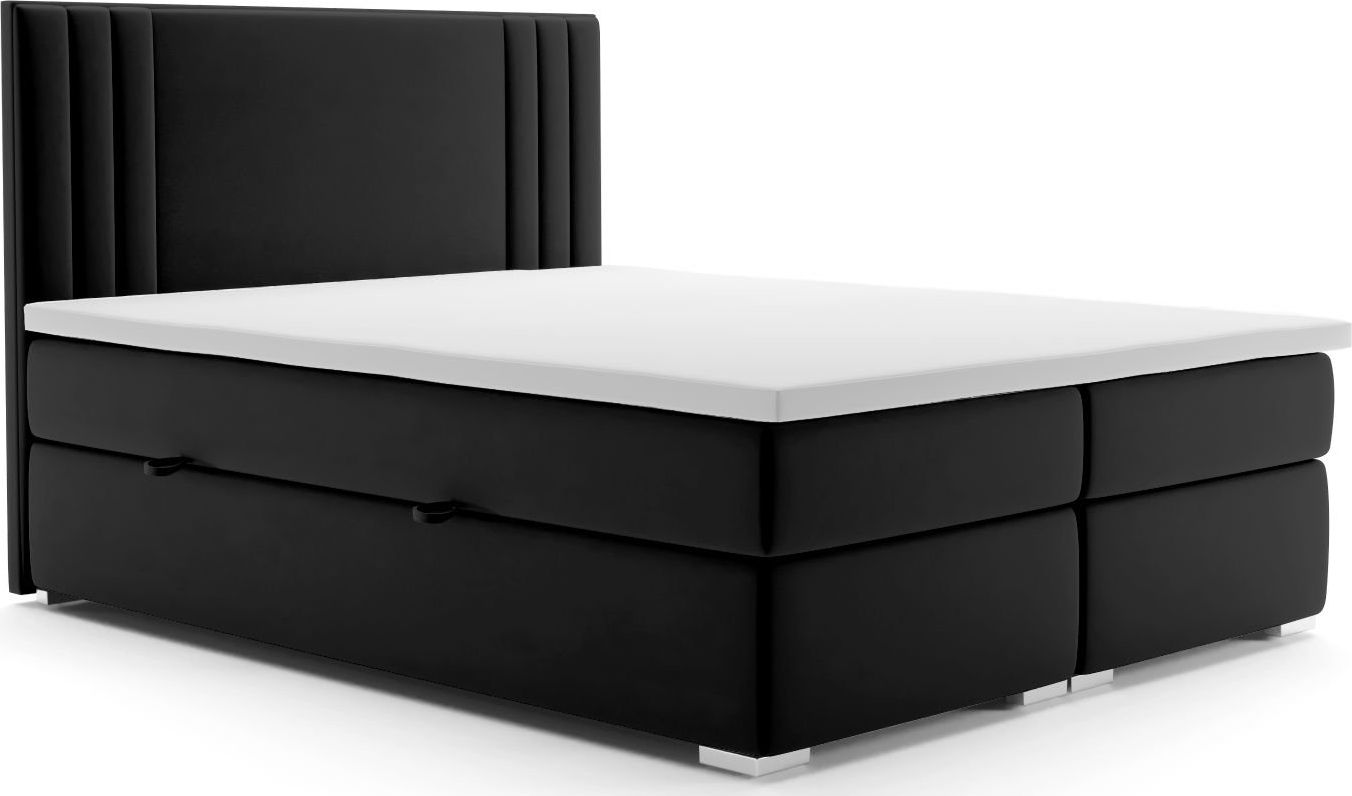 LAVERTO Łóżko kontynentalne MAO 180x200 czarne velvet z pojemnikiem