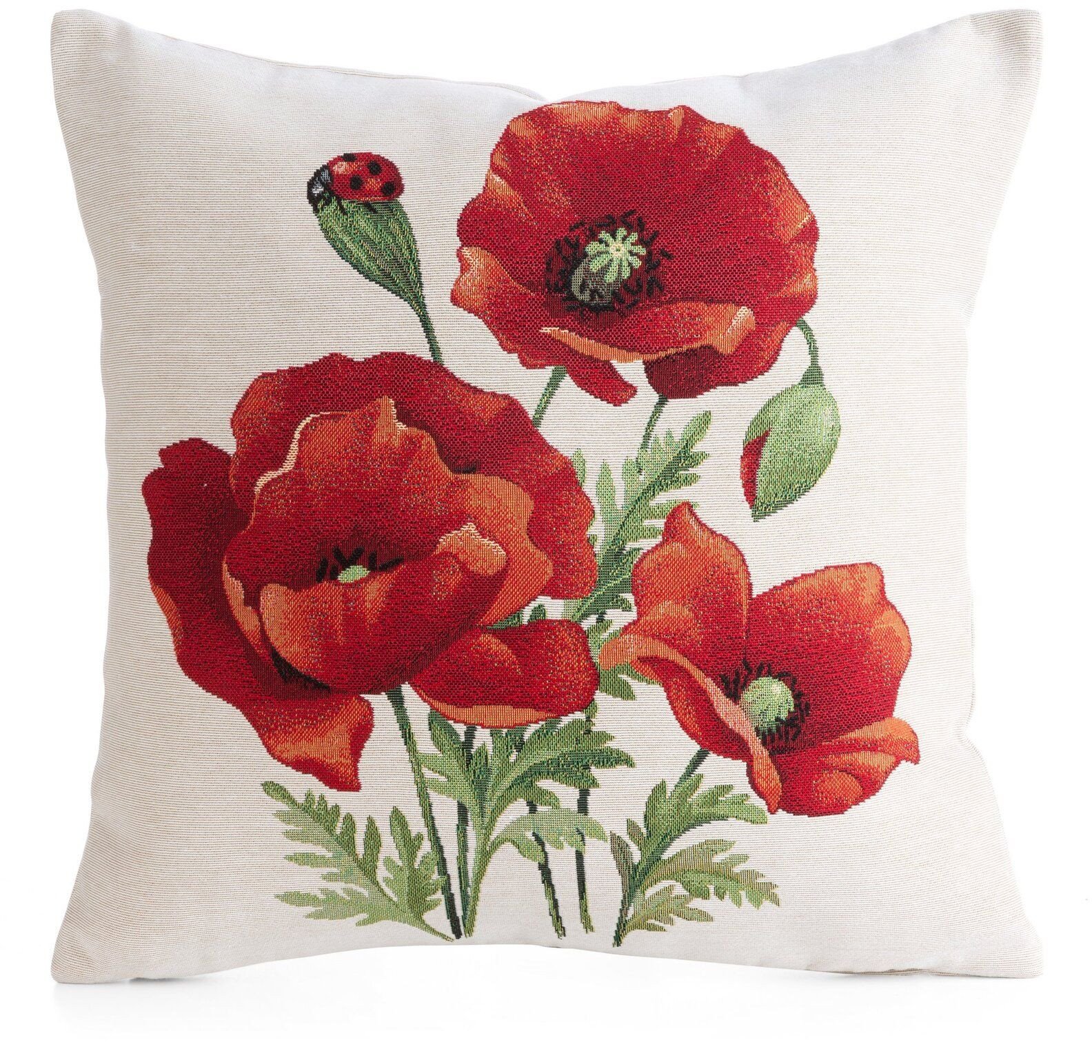 Eurofirany Poszewka gobelin 4545 cm naturalny wzór czerwone maki