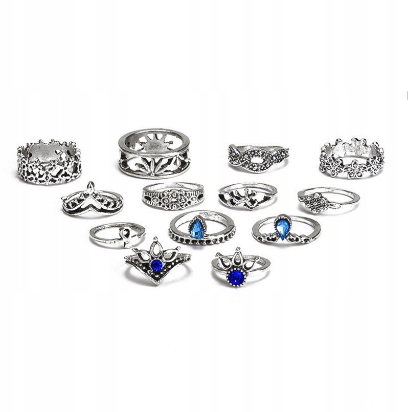 Srebrny ZESTAW PIERŚCIONKÓW RETRO PUNK BOHO 88