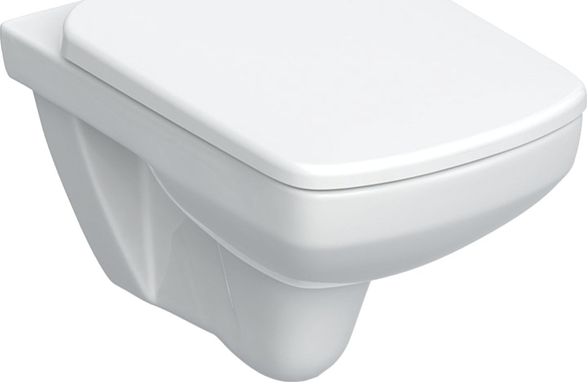 Miska WC Geberit Geberit Selnova Square Zestaw wiszącej miski WC, lejowa, B35.5cm, H39cm, T53cm, Rimfree, z deską sedesową, mocowanie od góry, wolne o