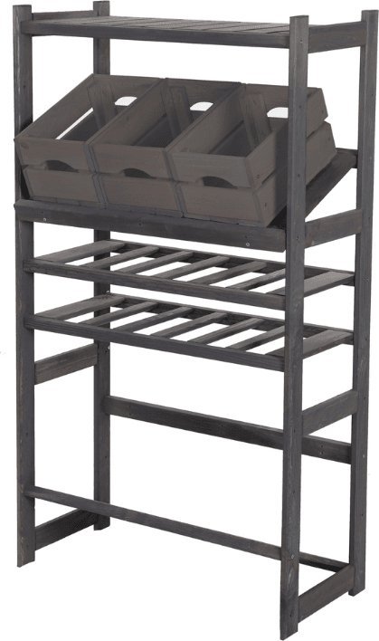 Wamar-Sosenka Regał drewniany do spiżarni LSR P1W2S2 Szary Półki proste 1 szt, Półki na wino 2 szt, Półki na skrzynki 2 szt Drewno sosnowe