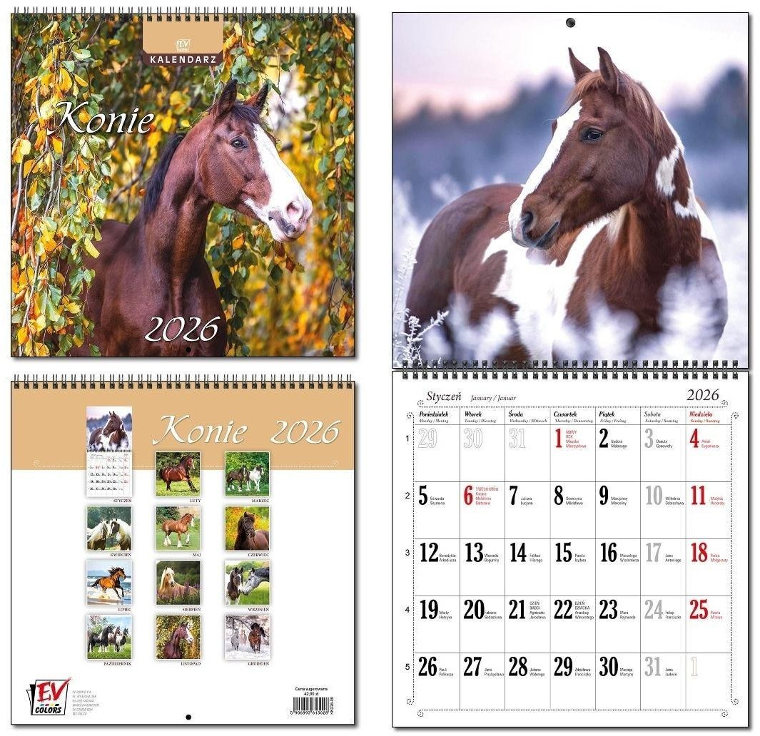 Kalendarz 2026 30x60 13 planszowy Konie