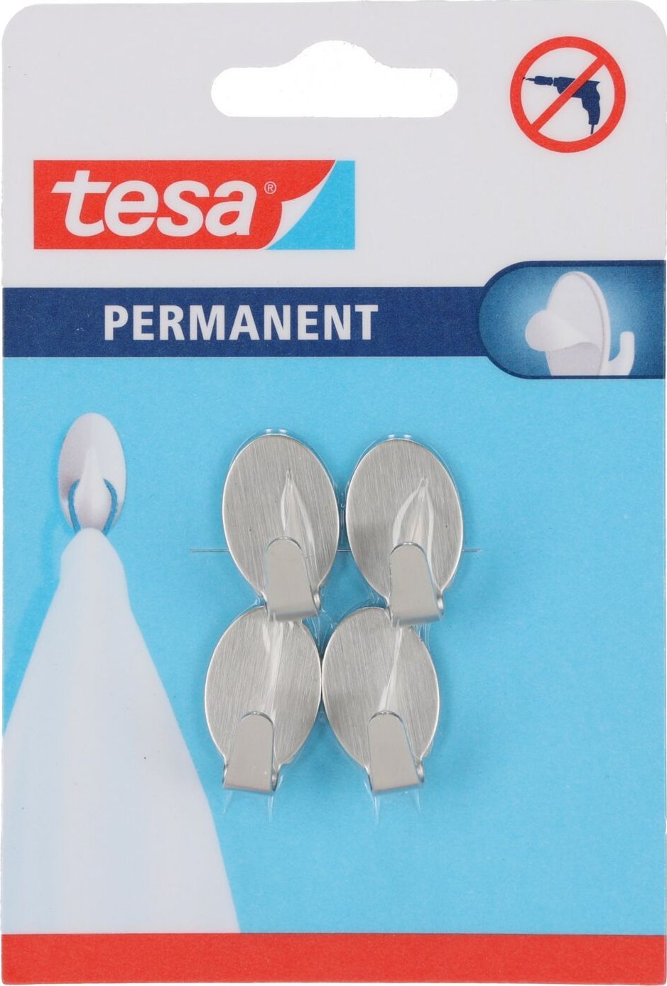 Tesa Haczyki permanentne 4 szt. "xs", owalne, metalowe