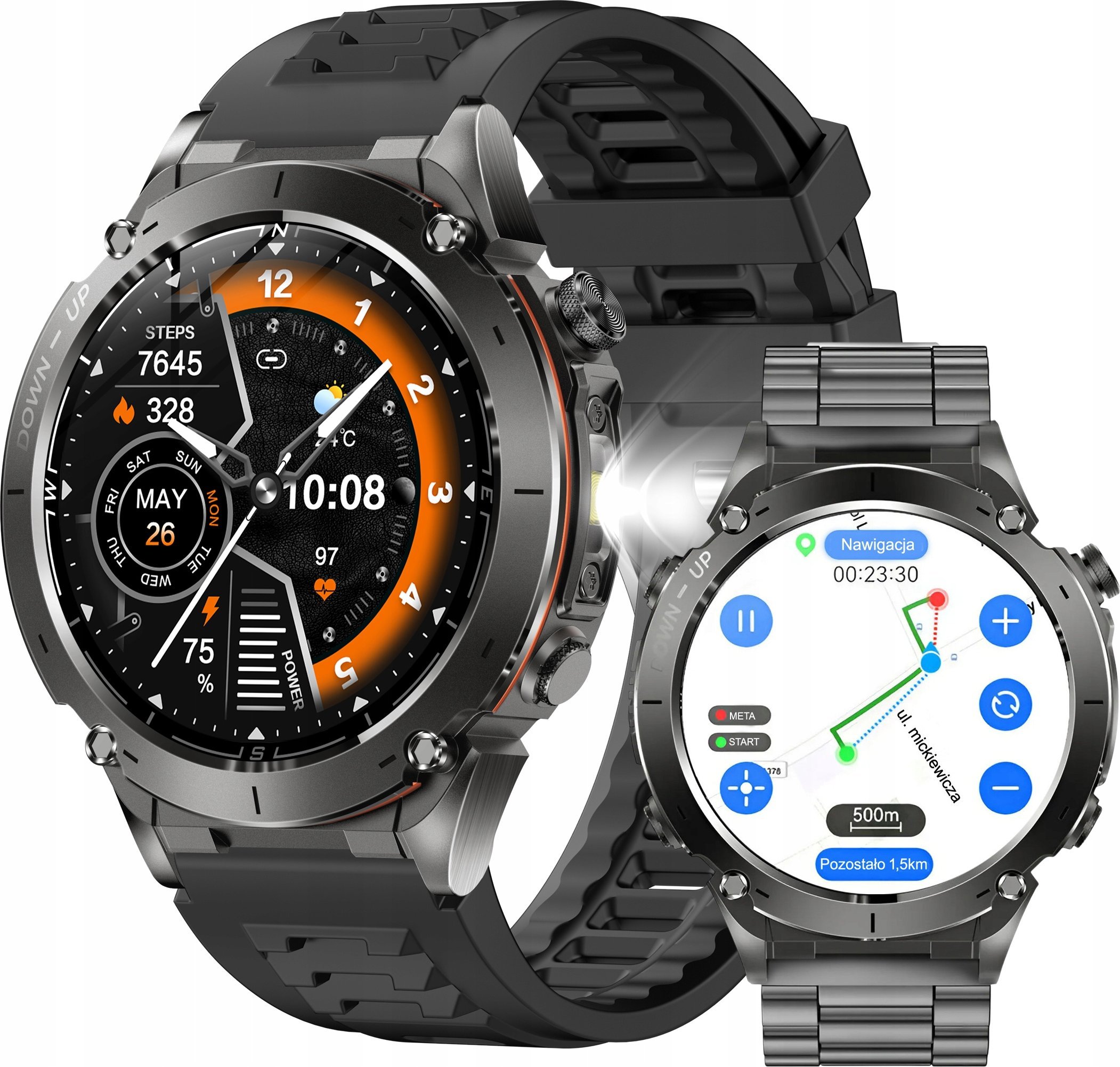 SMARTWATCH GPS ZEGAREK NAWIGACJA 730MAH ROZMOWY LATARKA AMOLED WODOODPORNY