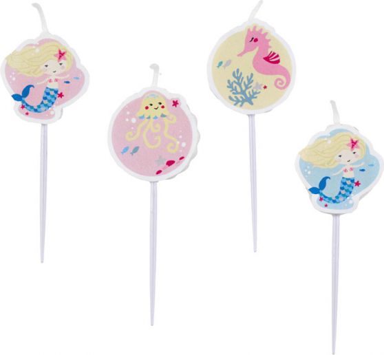 AMSCAN Świeczki mini figurki Be a Mermaid 4szt.