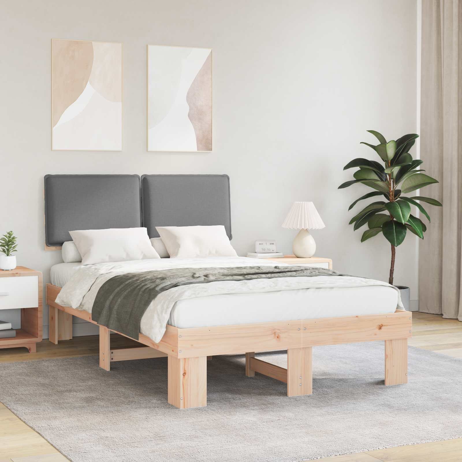 vidaXL Ramka łóżka z tapicerowanym wezgłowiem Jasnoszary 120 x 190 cm