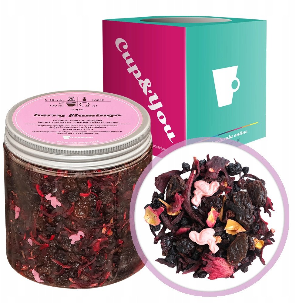Najlepsza herbata owocowa BERRY FLAMINGO jagody rodzynki 230g napar - herbata sypana liściasta napar z suszu PREMIUM Cup&You