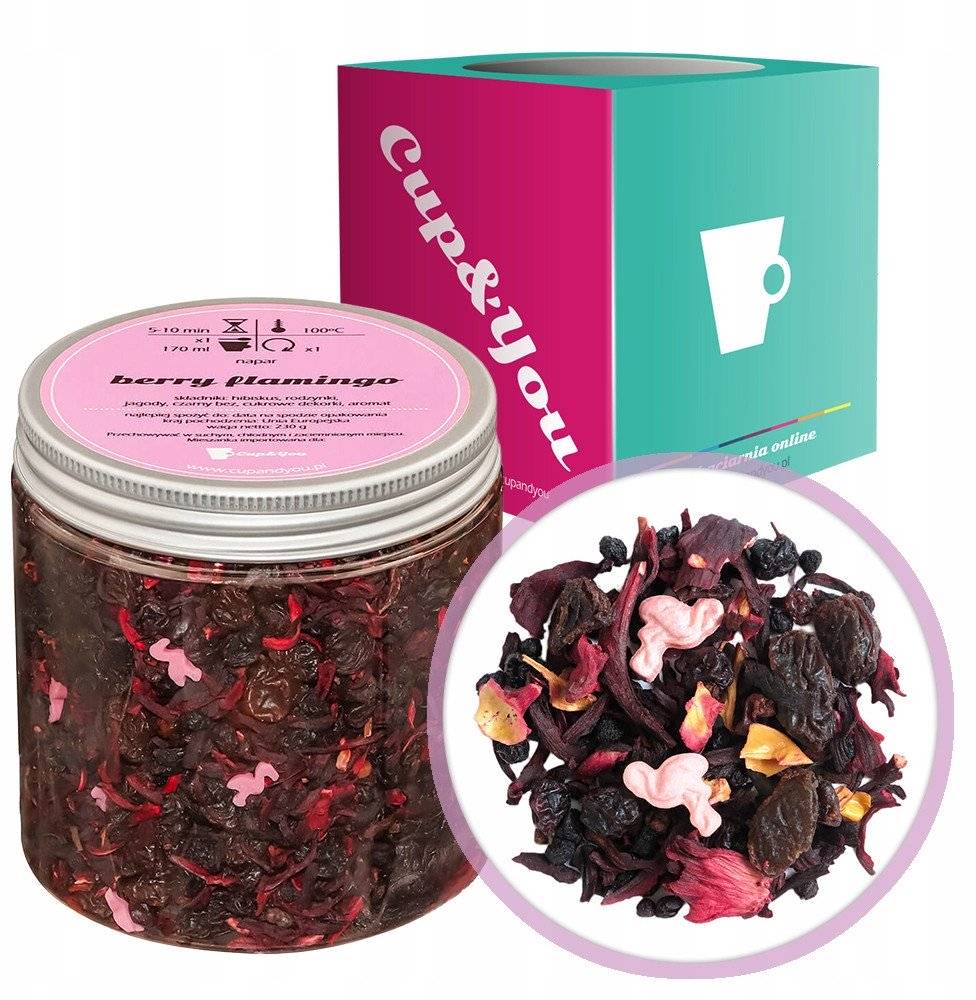 Najlepsza herbata owocowa BERRY FLAMINGO jagody rodzynki 230g napar - herbata sypana liściasta napar z suszu PREMIUM Cup&You