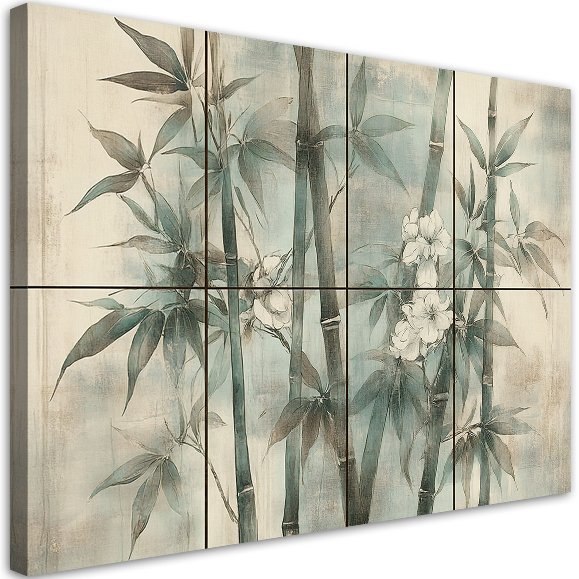 Feeby obraz na płótnie pędy bambusa z kwiatami na tle z fakturą 120x80 xxl