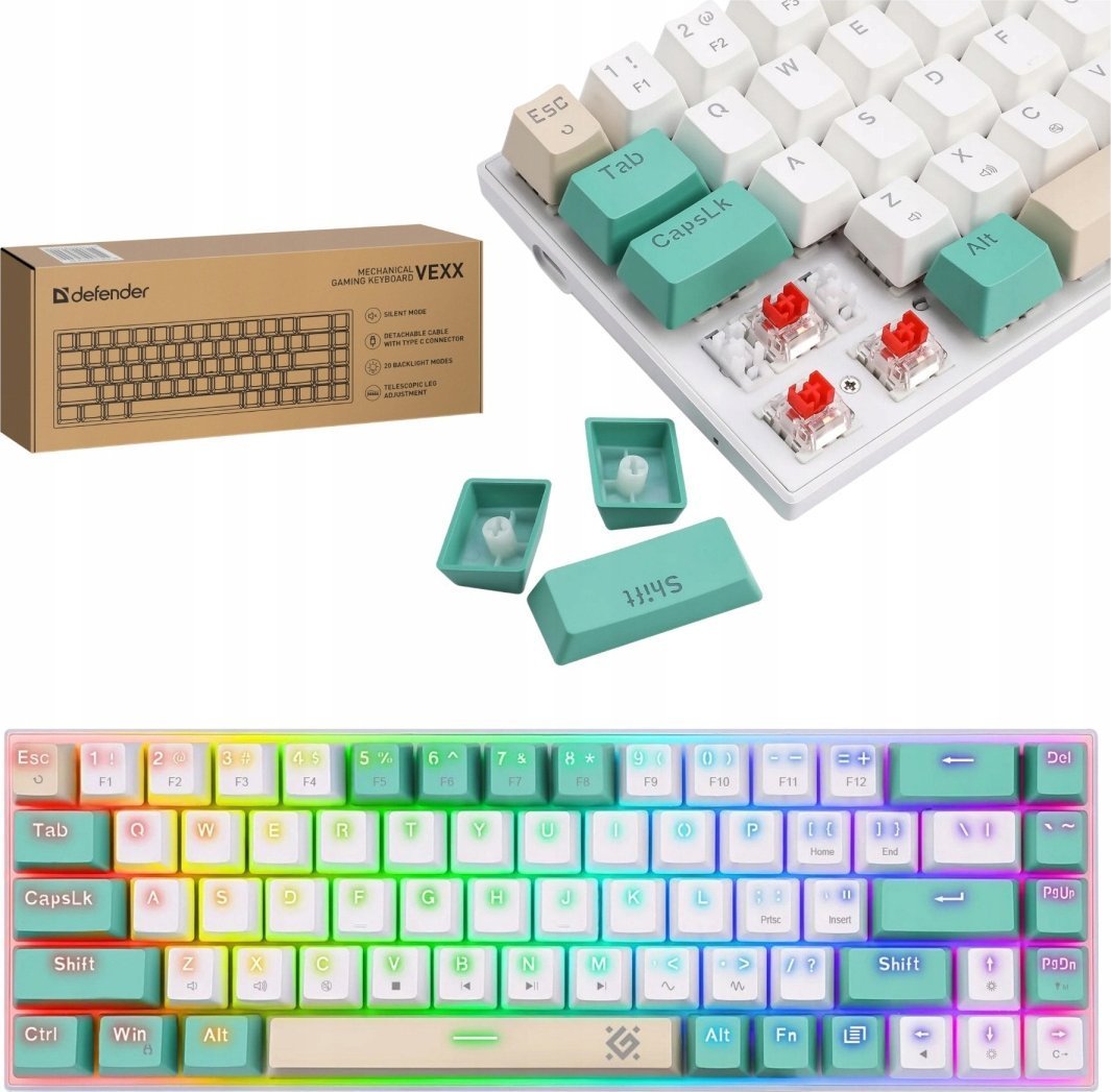 Klawiatura Defender Klawiatura przewodowa Defender VEXX GK-084 MECHANICZNA podświetlana gaming outemu red