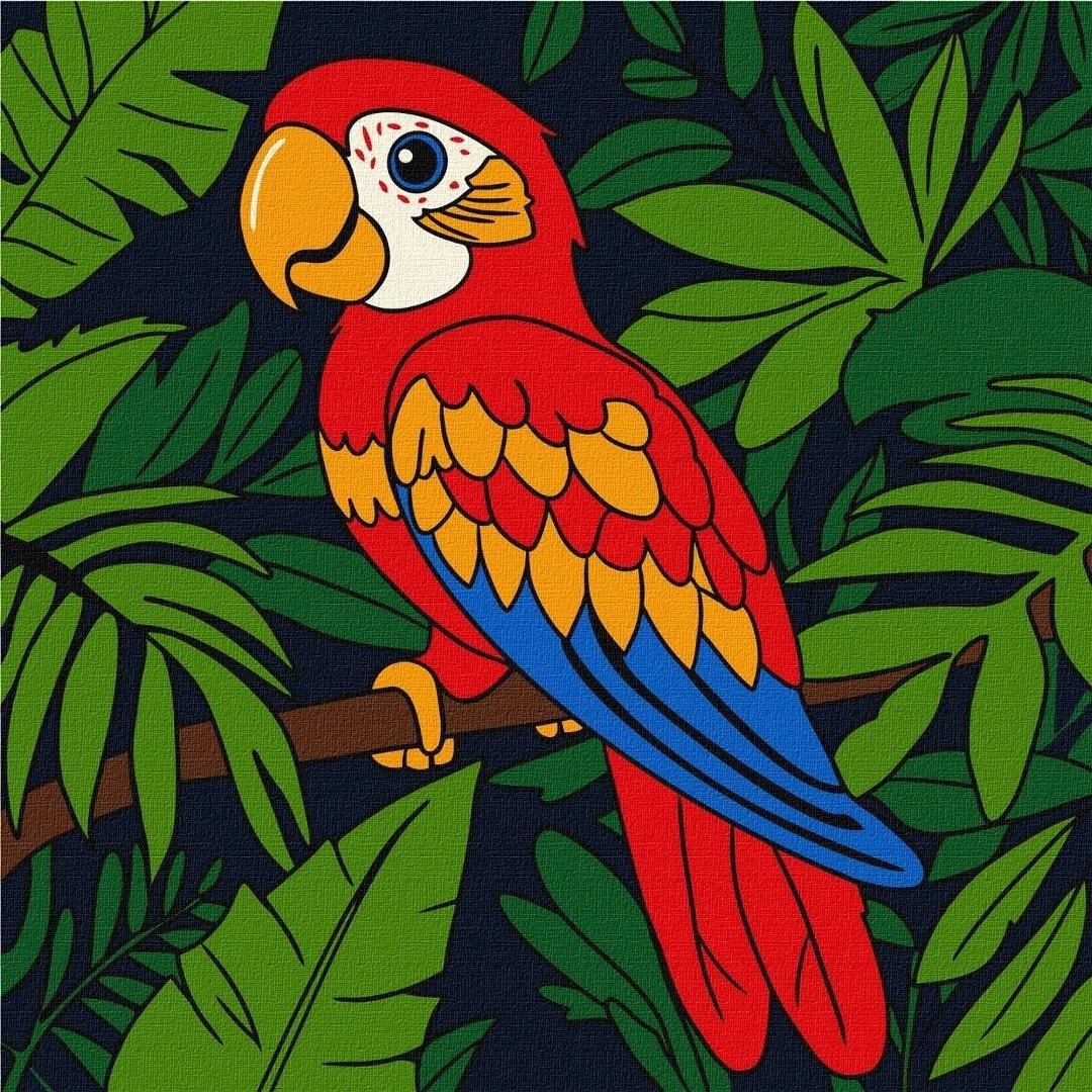 Malowanie po numerach - Wielobarwna papuga 25x25cm