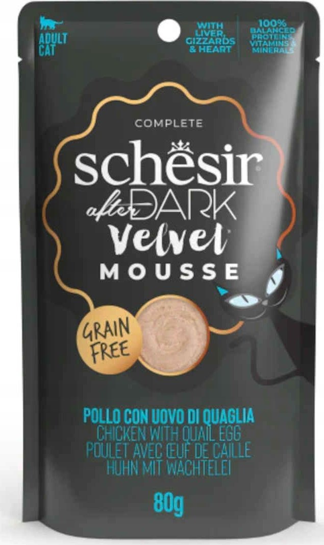 Agras Pet Foods SCHESIR KOT sasz.80g AFTER DARK VELVET MOUSSE KURCZAK + JAJKA PRZEPIÓRCZE