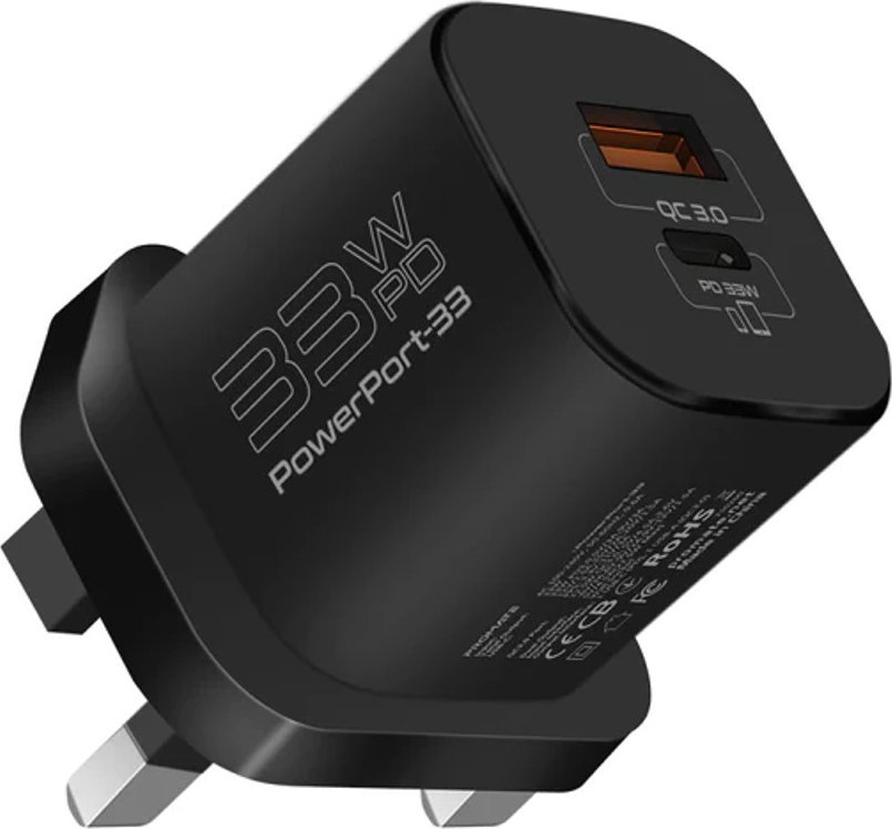 PROMATE PowerPort-33 GaNFast Charger adapter 33W / USB-C PD / USB-A