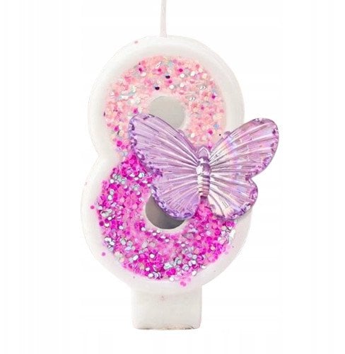 Świeczka Urodzinowa Na Tort / MOTYLEK / Świeczki na Urodziny / CYFRA 8