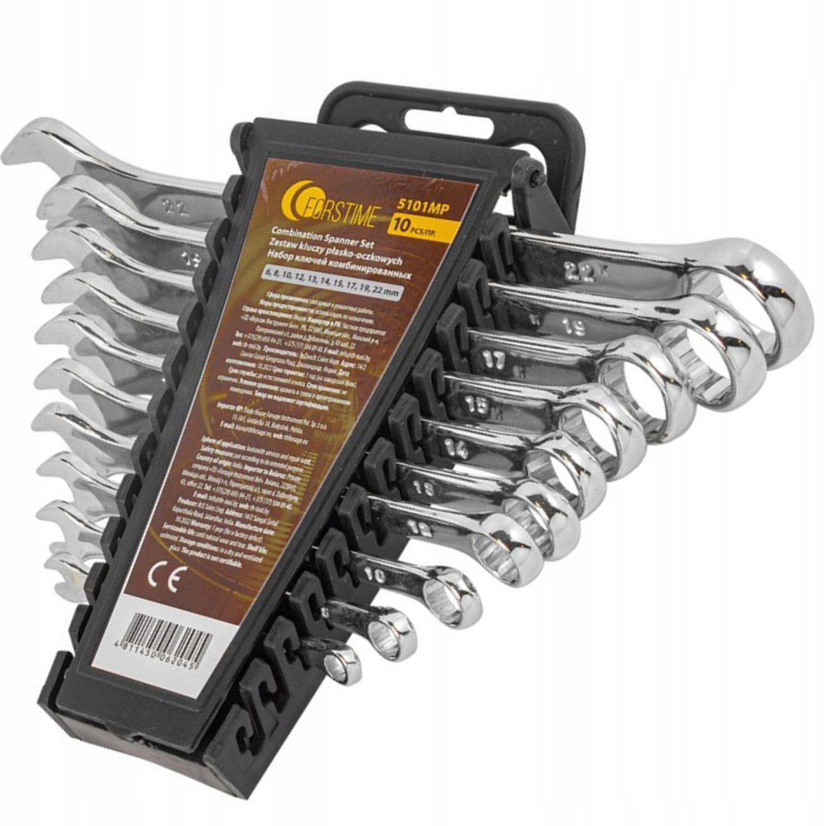 Zestaw kluczy płasko-oczkowych 10 el. (6,8,10,12,13,14,15,17,19, 22mm)