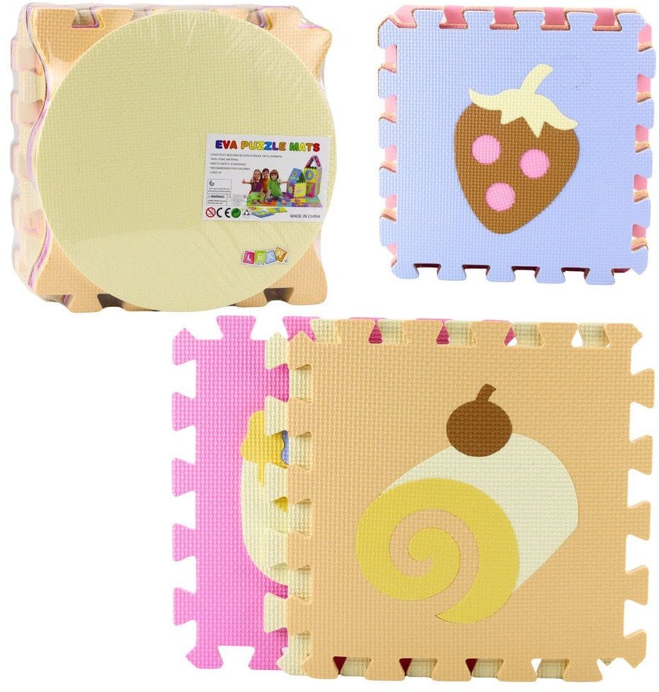 Miękkie Puzzle Mata Edukacyjna Pianka EVA Owoce Słodycze Pastelowe 16 el.