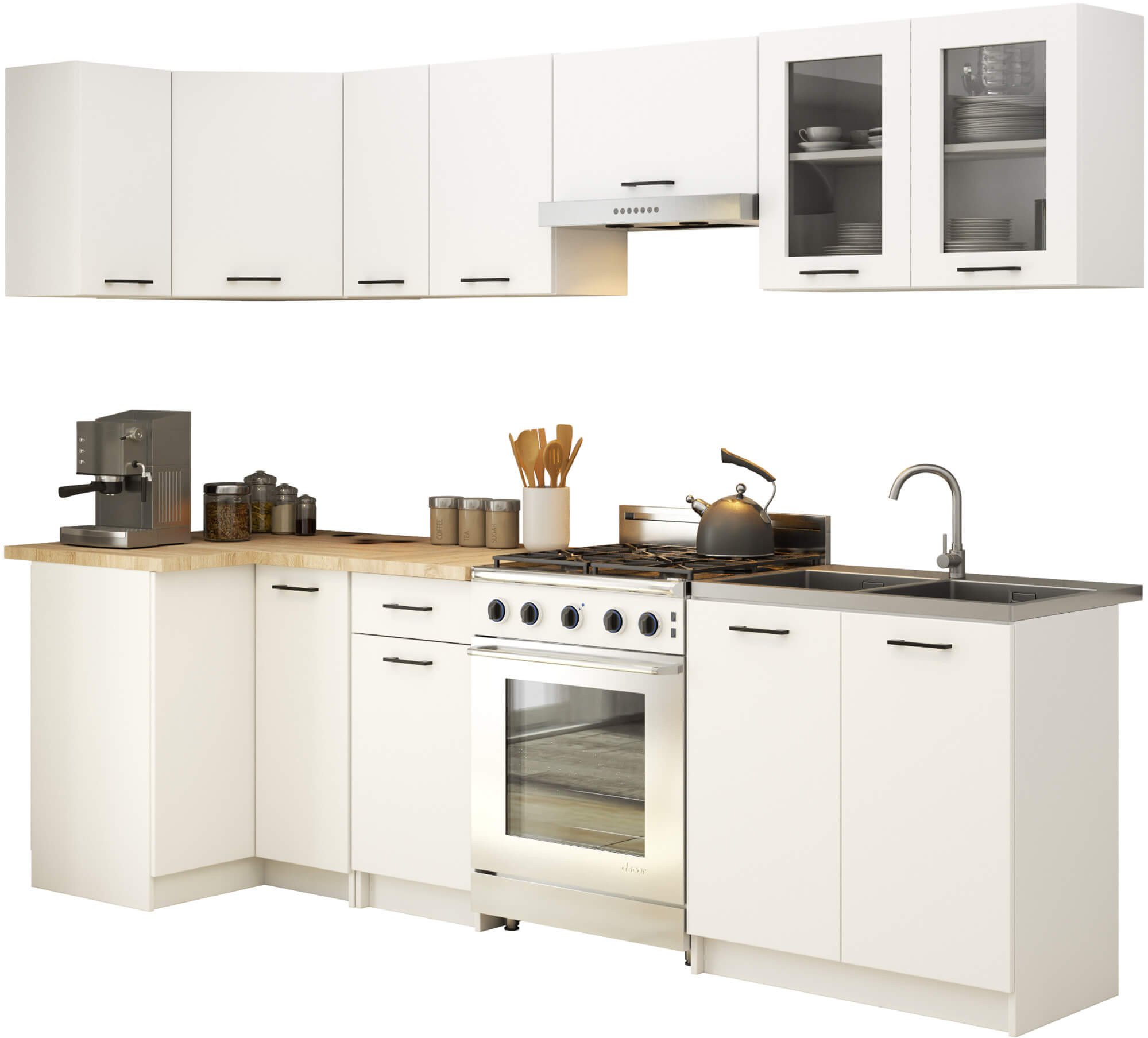 MEBLE KUCHENNE ZESTAW NAROŻNY Z WITRYNĄ OLIWIA 3M BIAŁY