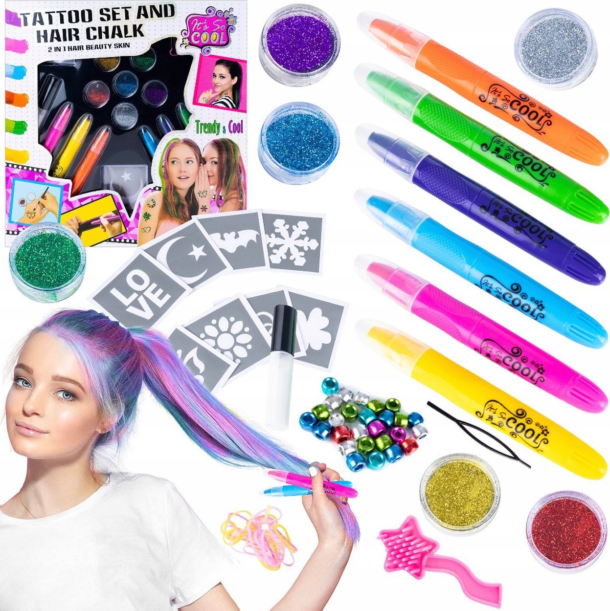 MalPlay Zestaw Do Tatuaży I Malowania Włosów 2w1 Koraliki