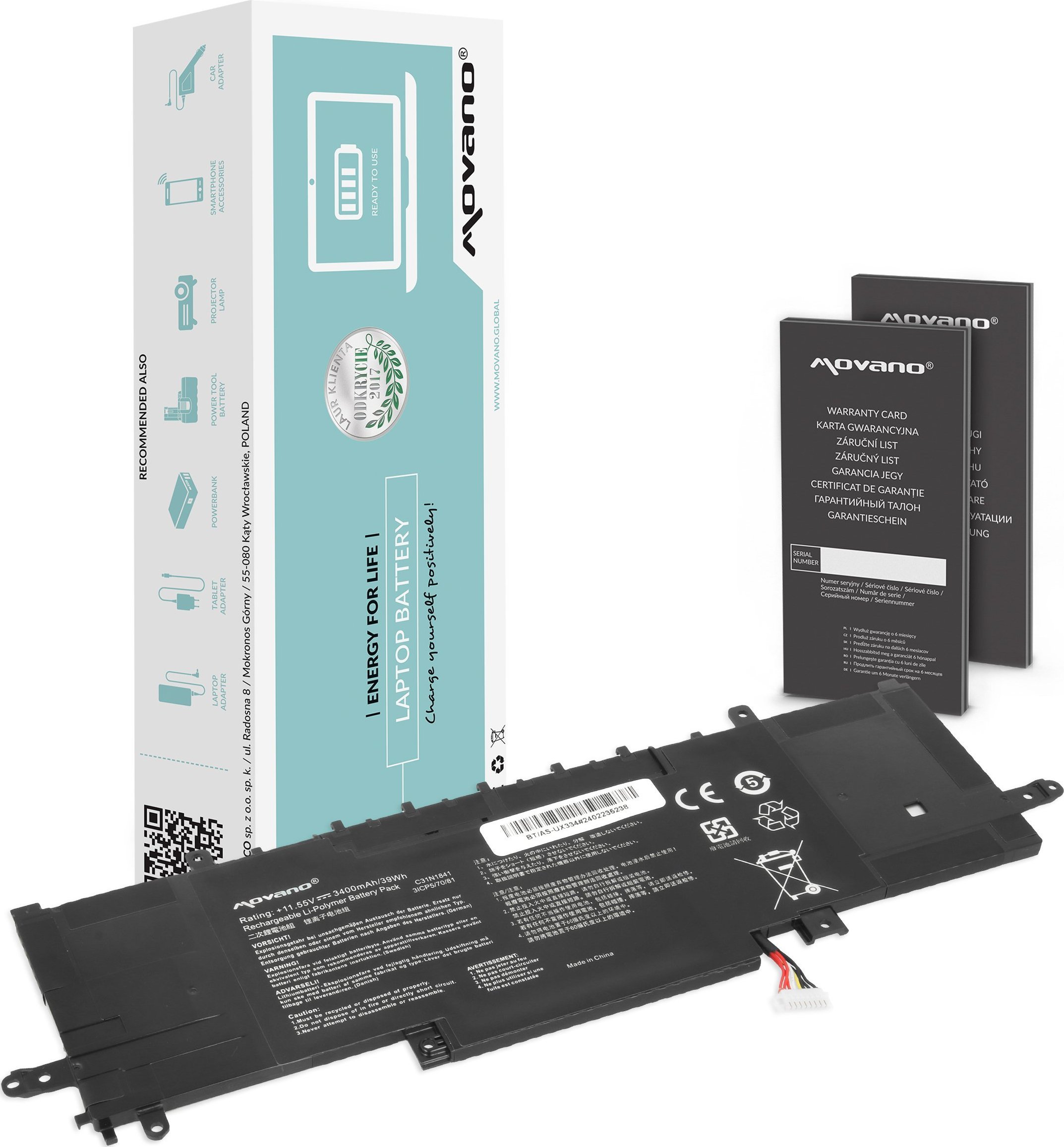 Bateria Movano Bateria C31N1841 do Asus Zenbook 14 UX334FA UX334FL UX434DA UX434FA UX463FA