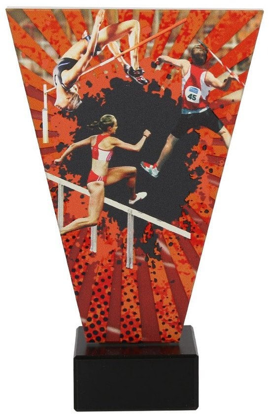 Victoria Sport Kolorowe trofeum szklane na podstawie marmurowej - LEKKOATLETYKA