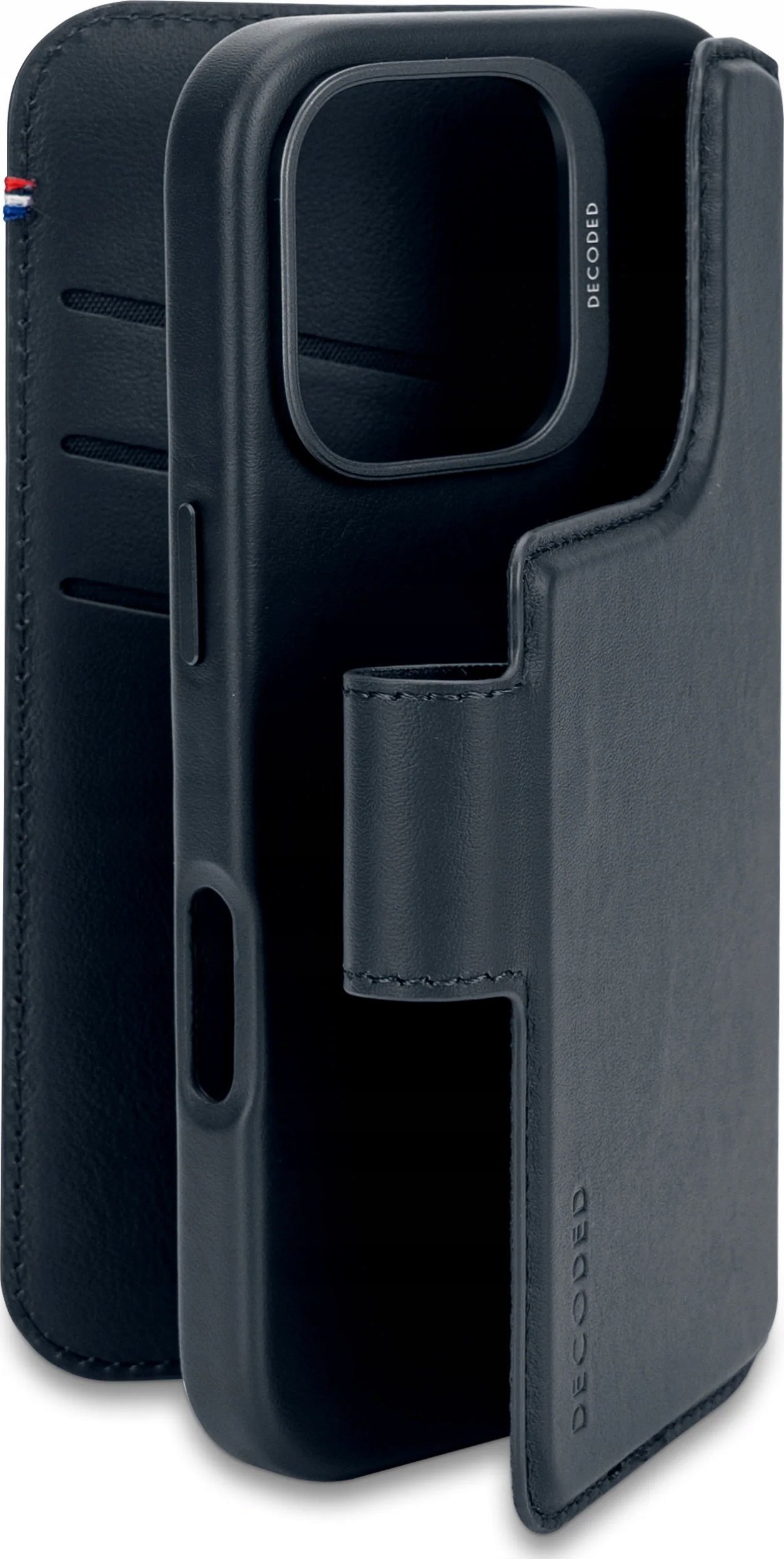 Decoded Decoded Leather Detachable Wallet - skórzana obudowa ochronna do iPhone 16 Pro kompatybilna z MagSafe (navy)