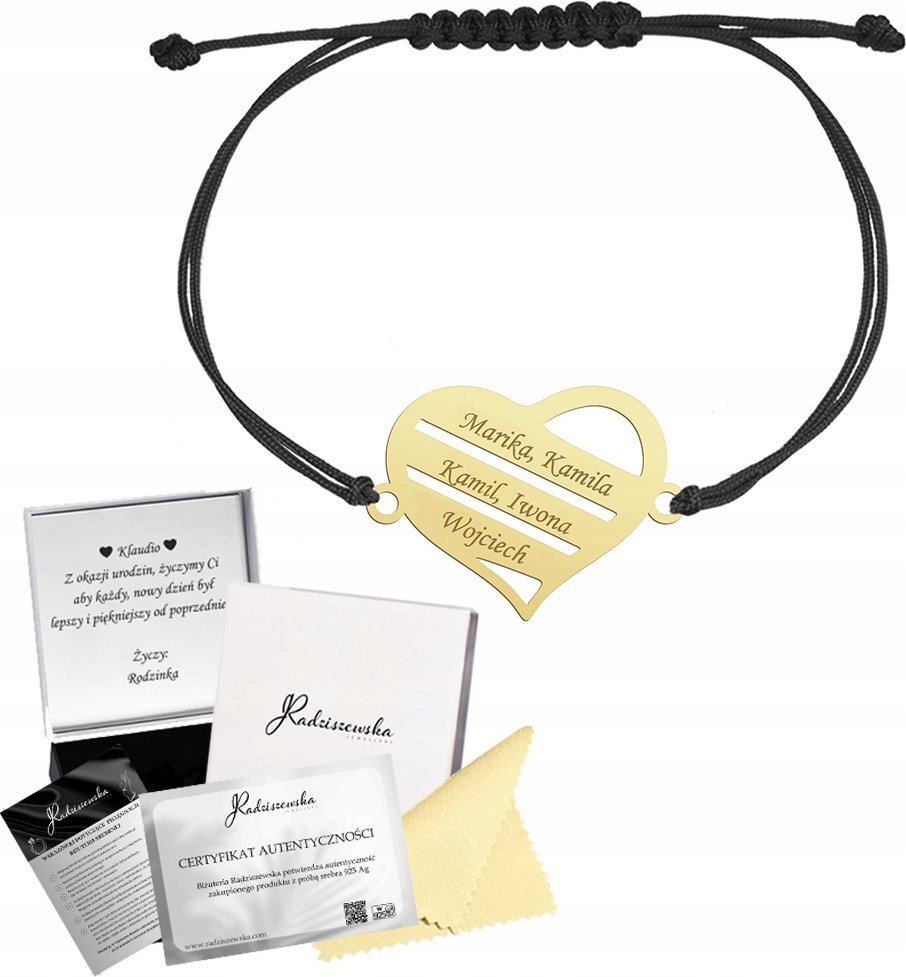 Radziszewska Jewellery Bransoletka Złota Serce z grawerem Dzień Matki Srebro 925 Grawer Prezent