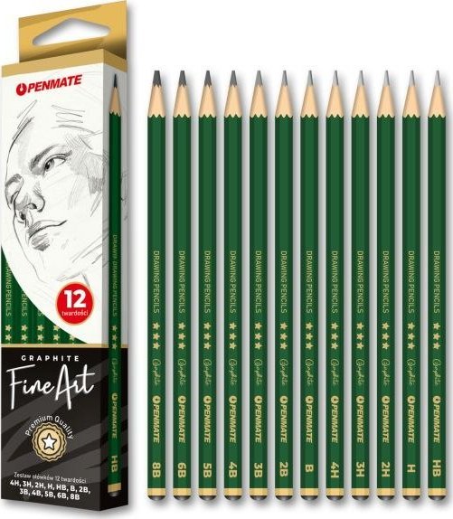 Zestaw ołówków PENMATE fine art. 12 twardości 4H-8B
