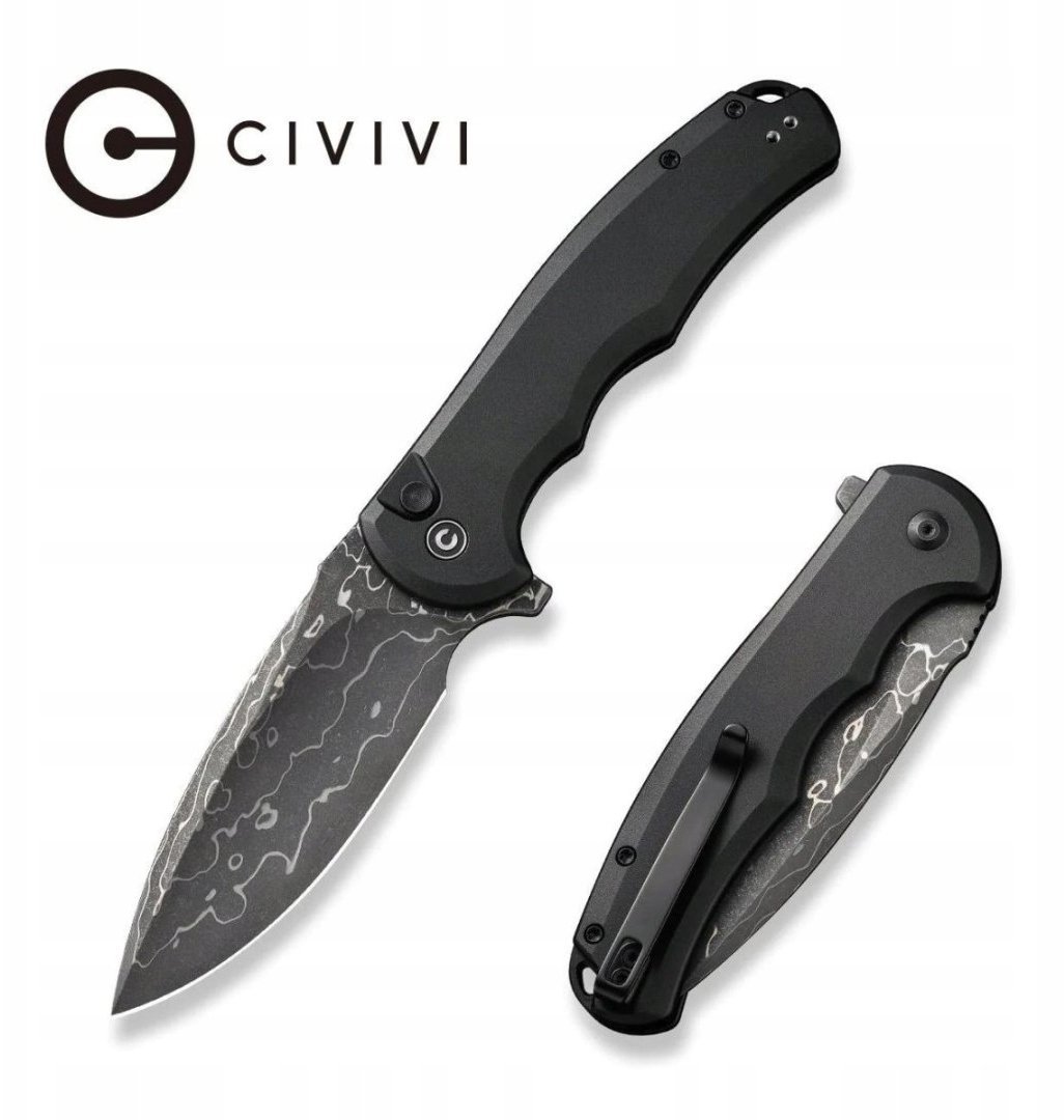 CIVIVI Nóż Button Lock Praxis Alu Black Damast