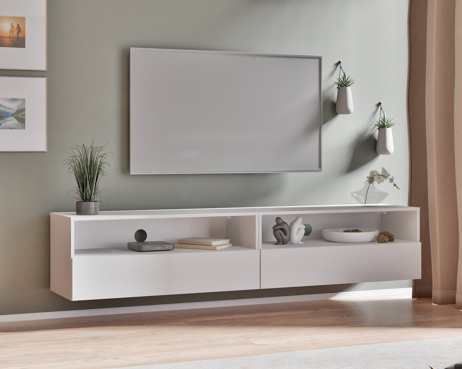 Nowoczesny zestaw RTV Tebris Dual 200 biały mat, 2 szafki 100 cm z push to open