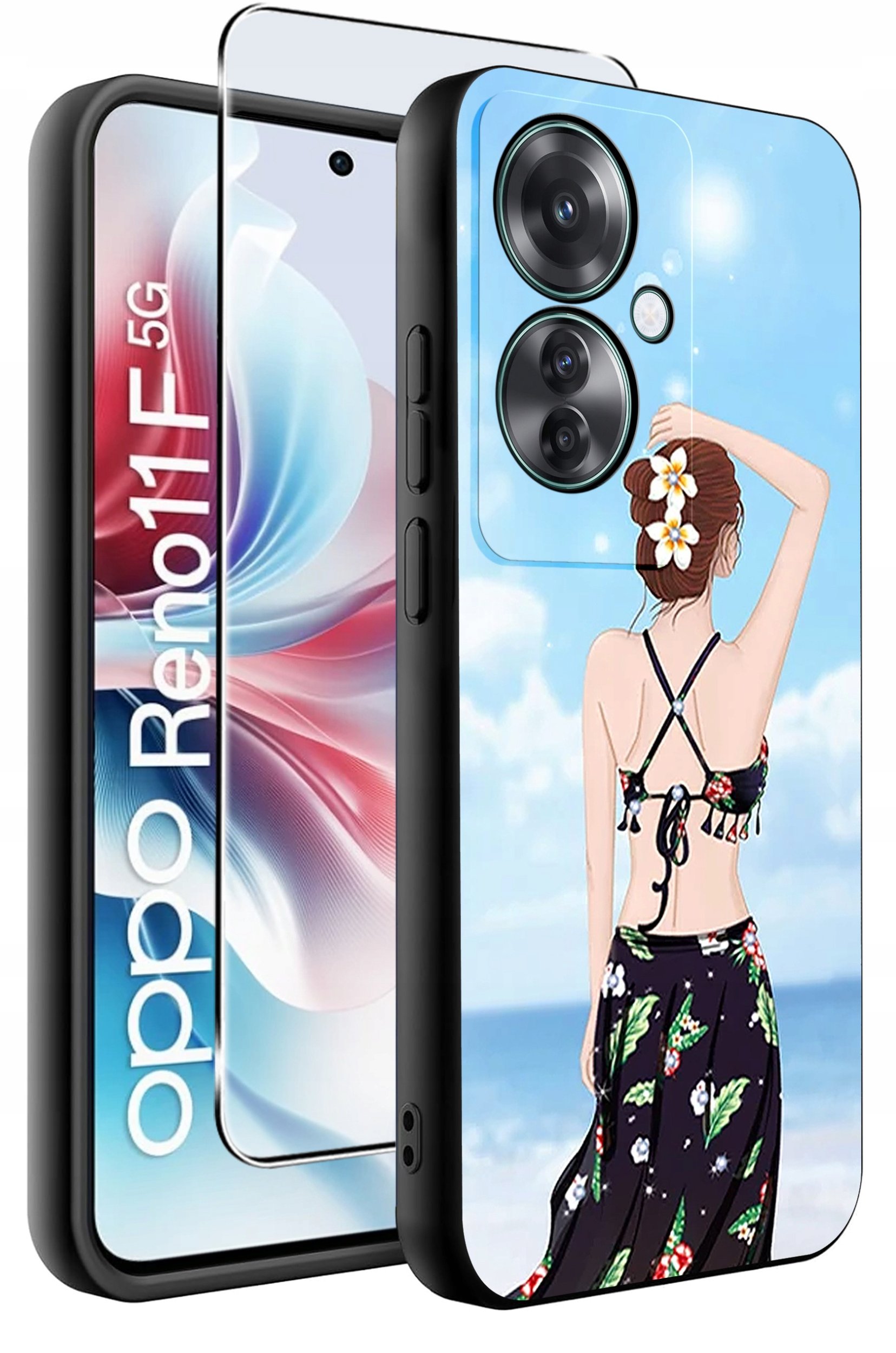 ETUI do Oppo Reno11 F 5G WZORY | SILIKONOWE MATT CASE + SZKŁO HARTOWANE 9H