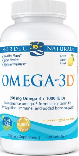 Nordic naturals Nordic Naturals - Omega-3D, 690mg, Smak Cytrynowy, 120 kapsułek miękkich