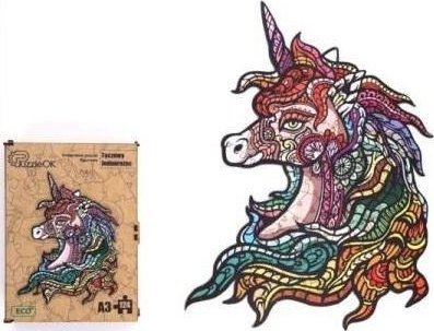 PuzzleOK Puzzle drewniane eko 124 Tęczowy jednorożec A3