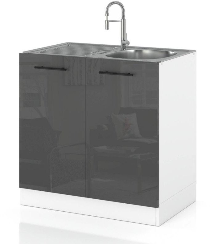 szafka kuchenna modułowa stojąca pod zlewozmywak 80cm spremium szary połysk