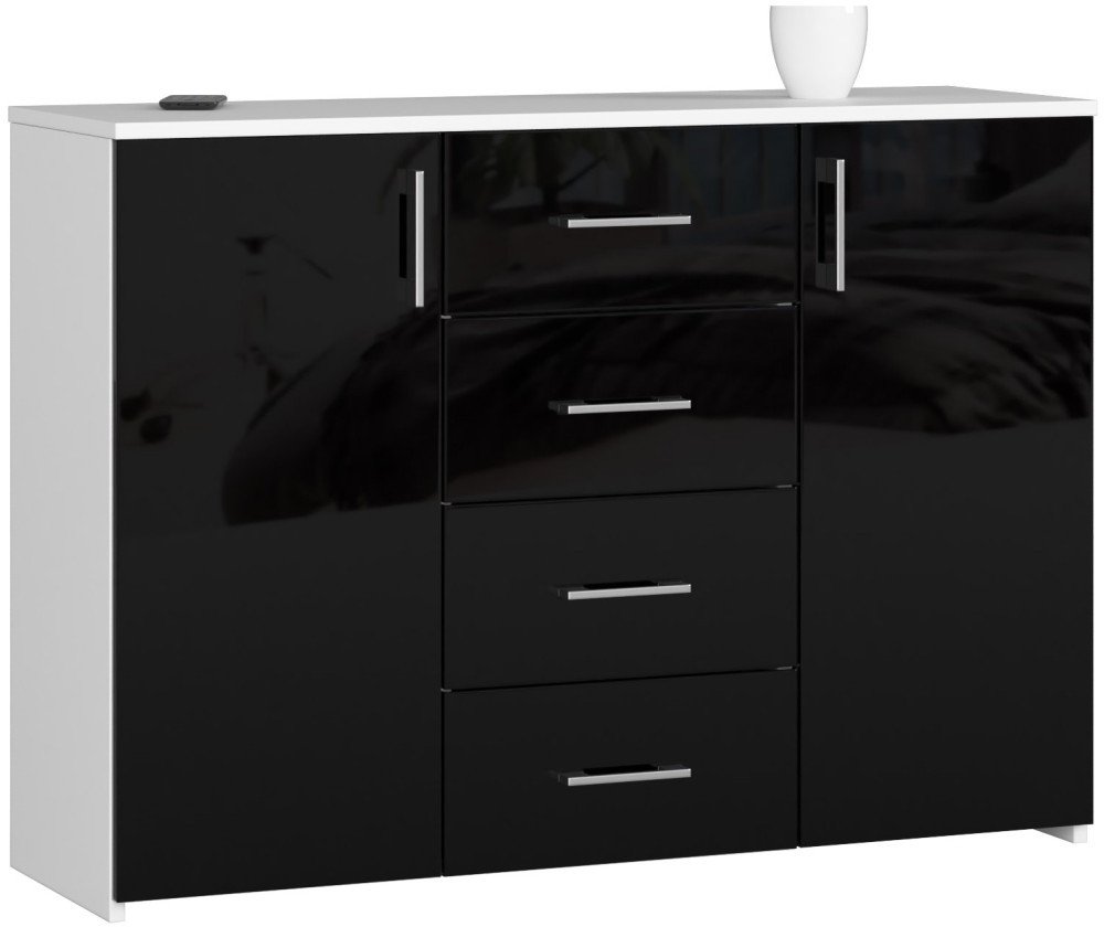 Fabryka Mebli Akord KOMODA K 45 110 cm BIAŁA / CZARNY POŁYSK