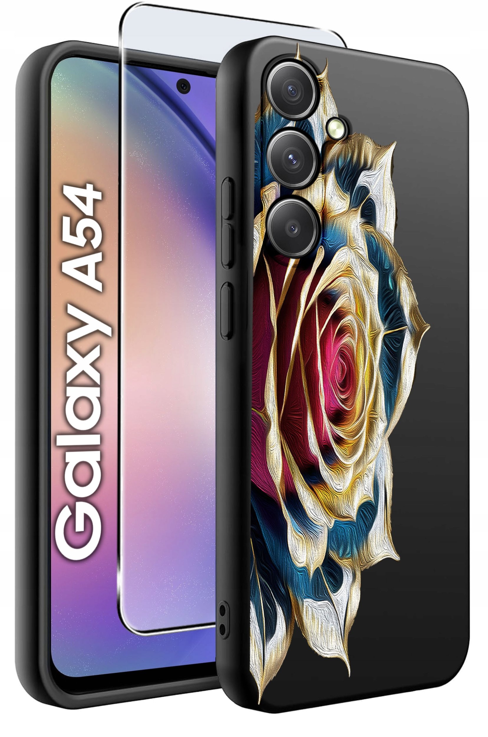 ETUI do Samsung A54 5G WZORY | SILIKONOWE MATT CASE + SZKŁO 9H