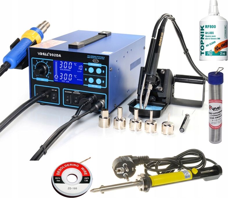 Techrebal Stacja lutownicza kolbowa 3w1 Hot-Air Yihua 992DA 720W + KIT8