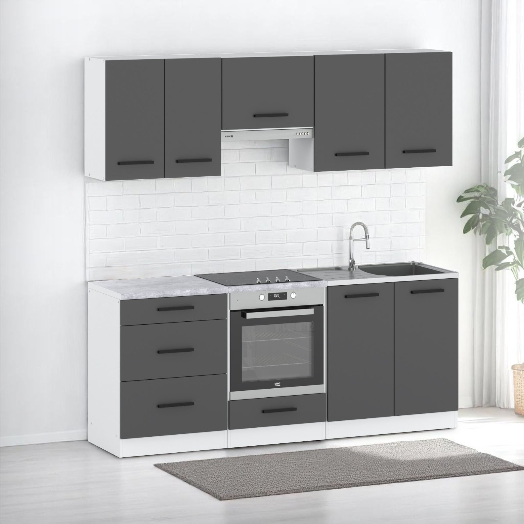 Kuchnia Mała Modułowa Z Blatem Pojemna 2.0m Biała San Sebastian Szara Mat