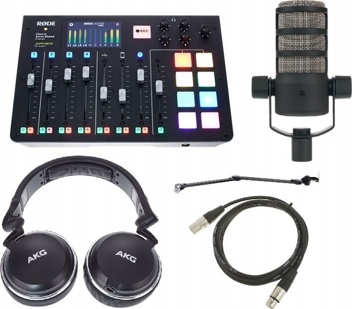 Rode Rodecaster Pro Zestaw do Podcastów Mikrofon Dynamiczny Słuchawki AKG