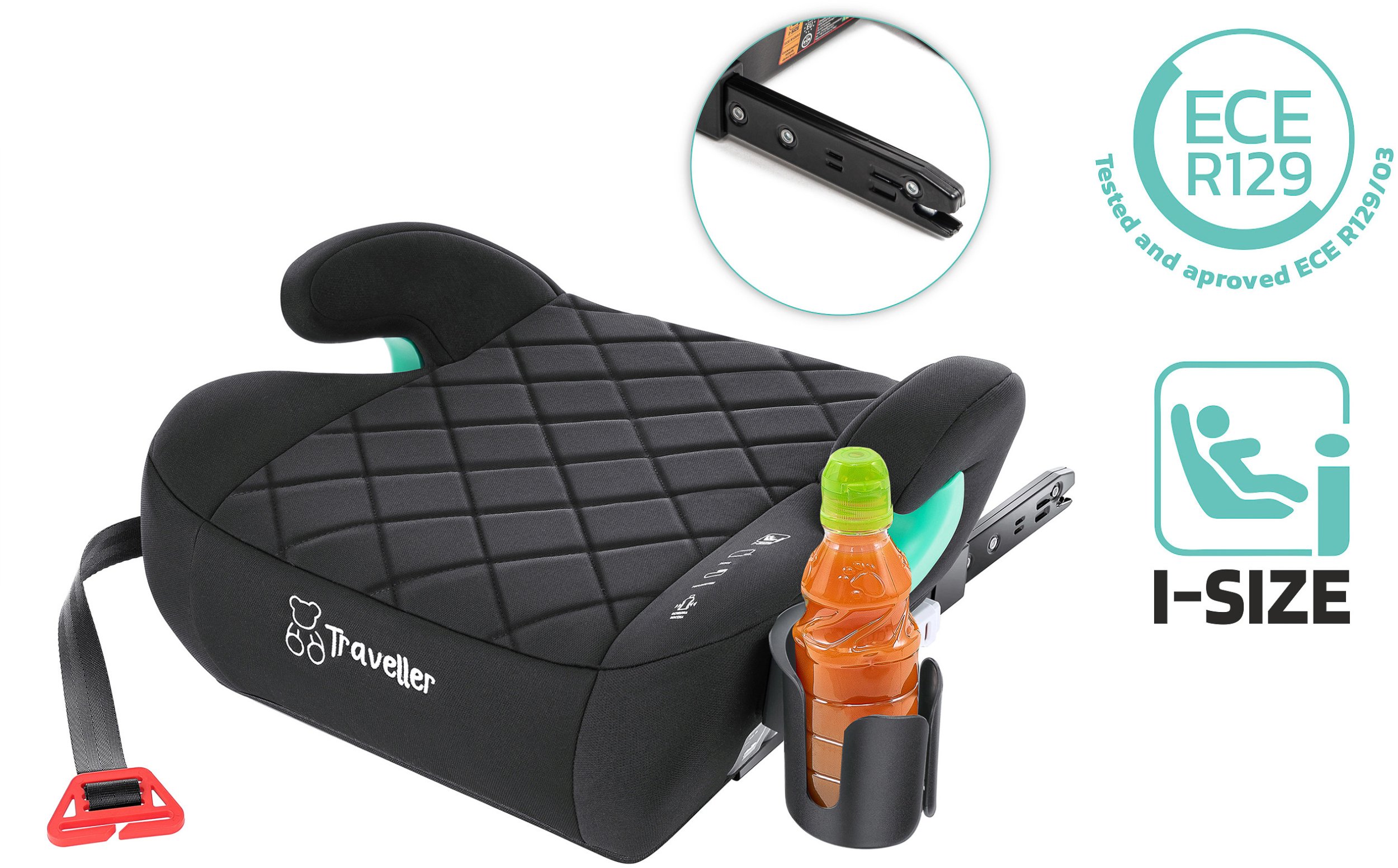 Fotelik samochodowy Monroe Fotelik samochodowy podkładka siedziski z ISOFIX czarny pikowany R129 125-150 CM